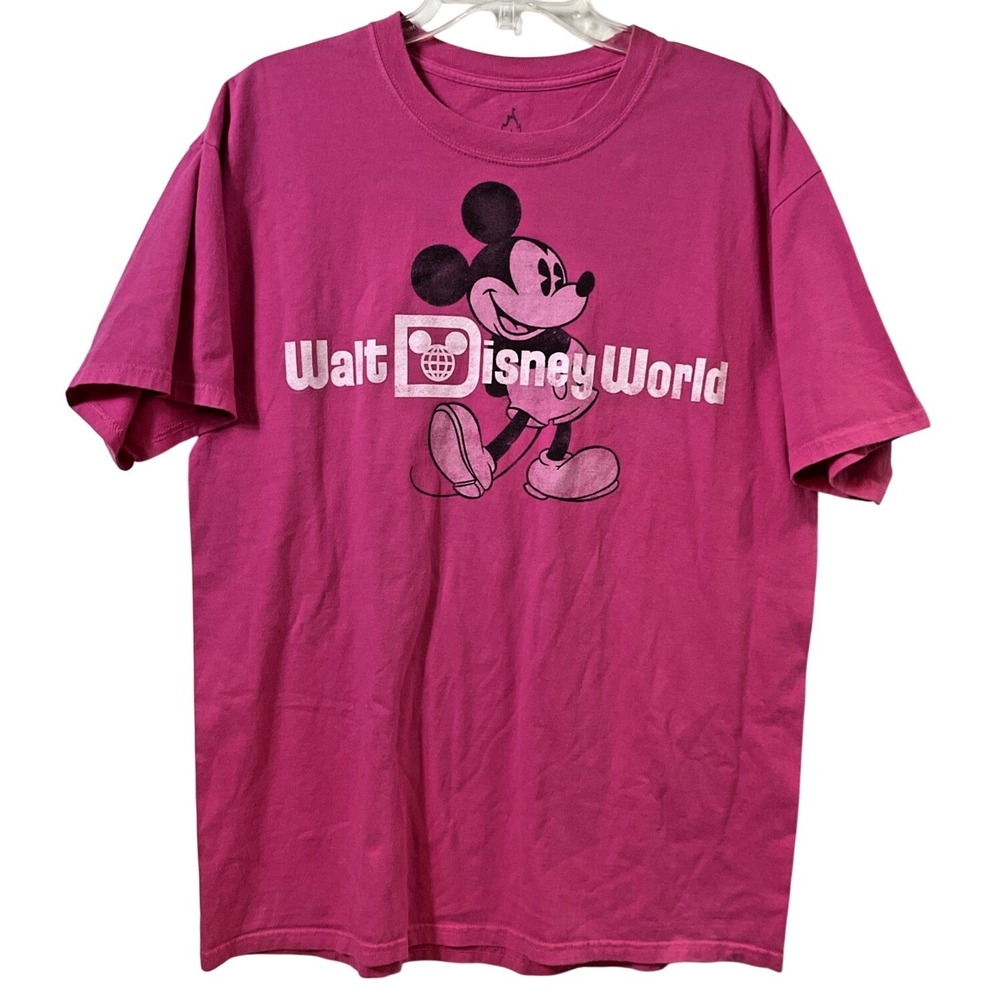 Disney Mickey Mouse T Shirt Large Pink Disneyland Walt Disney World Hanes Spot‎